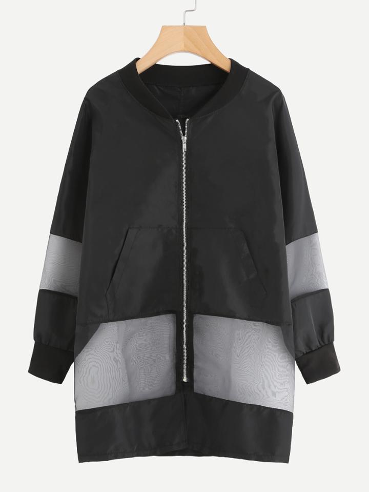 Shein Contrast Mesh Panel Zip Up Jacket