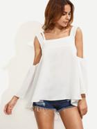 Shein White Bell Sleeve Bow Tie Open Shoulder Blouse