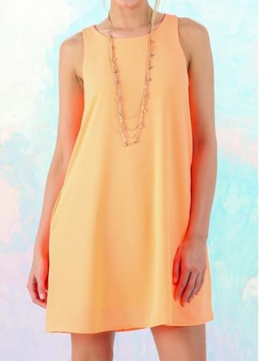 Rosewe Button Closure Round Neck Chiffon Shift Dress