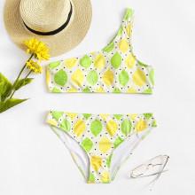 Shein Plus One Shoulder Lemon Print Swim Set
