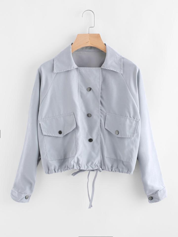 Shein Single Breasted Drawstring Hem Jacket