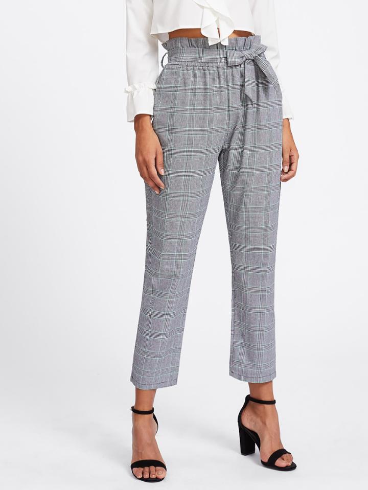 Shein Tie Waist Glen Plaid Frill Pants
