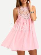 Shein Pink Sleeveless Crochet Lace Embroidered Dress