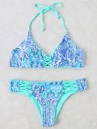 Shein Blue Crisss Cross Detail Halter Bikini Set