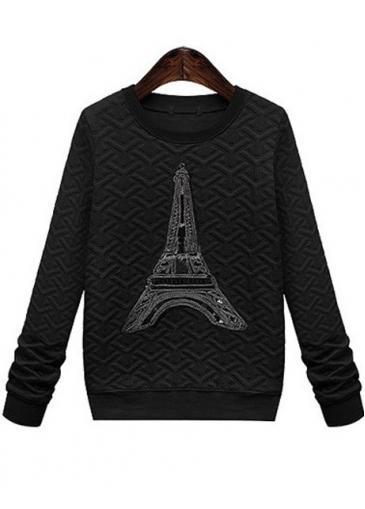 Rosewe New Arrival Tower Print Black Sweats For Spring