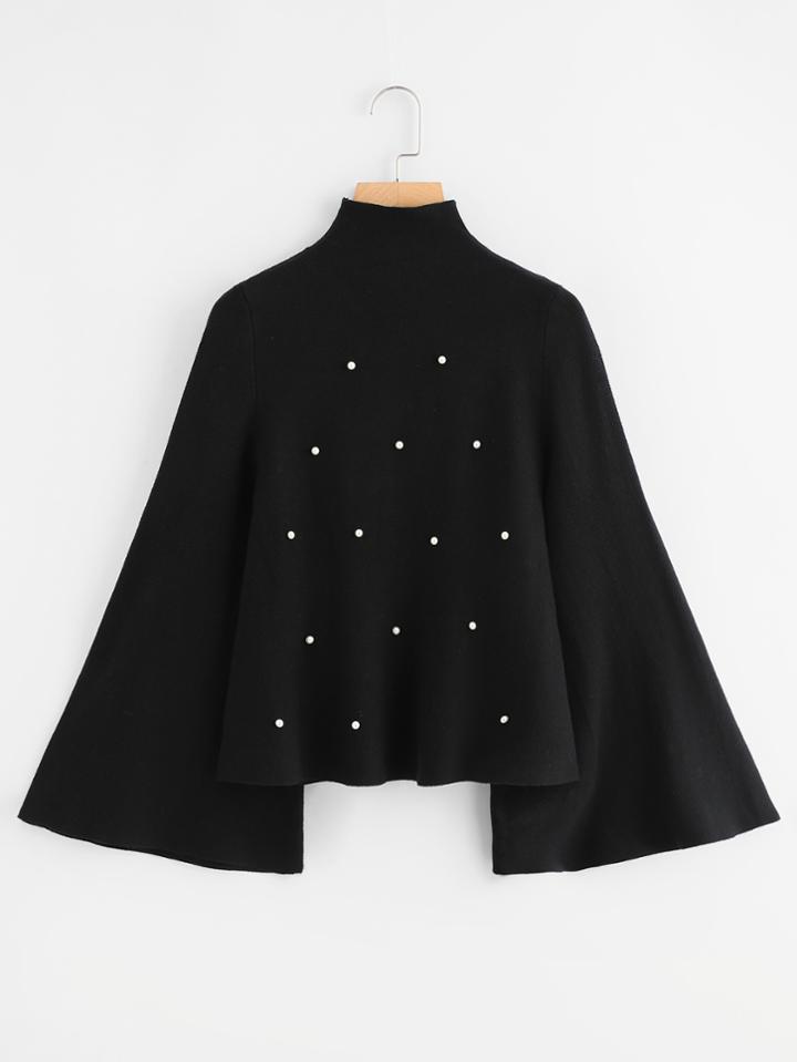 Shein Mock Neck Pearl Beaded Sweater