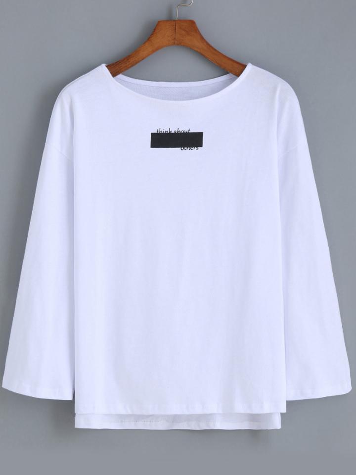 Shein White Dip Hem Letter Print T-shirt