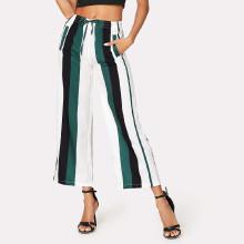 Shein Block Stripe Drawstring Waist Wide Leg Pants
