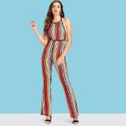 Shein Colorful Striped Backless Halter Romper