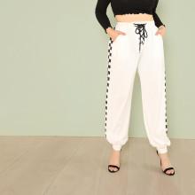 Shein Plus Plaid Side Lace Up Pants