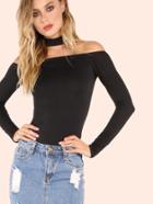 Shein Sleeved Off The Shoulder Choker Neck Top Black