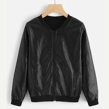 Shein Pu Stand Neck Zip Up Jacket