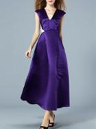 Shein Purple V Neck Sleeveless Bow Beading Dress