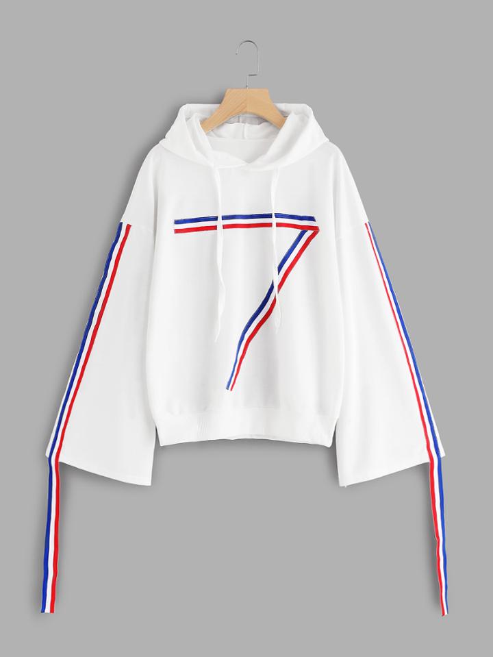 Shein Stripe Tape Detail Drop Shoulder Hoodie