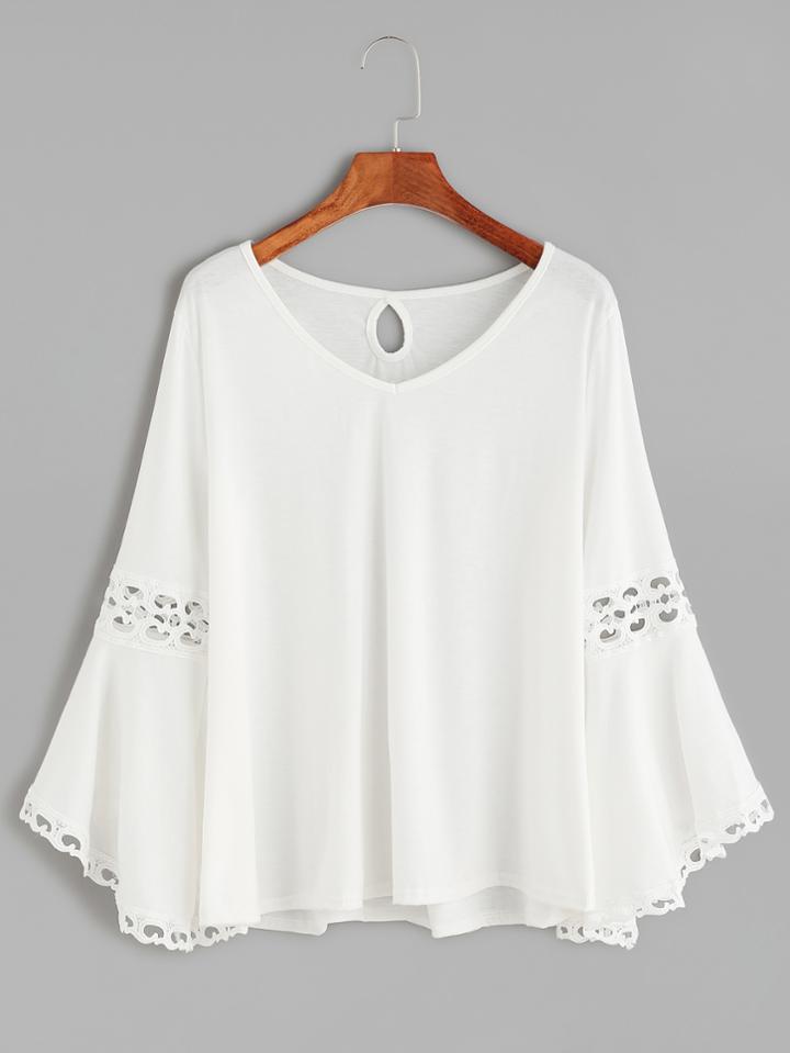 Shein V-neckline Crochet Keyhole Back Top
