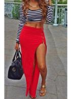Rosewe Striped Crop Top And Red Maxi Skirt