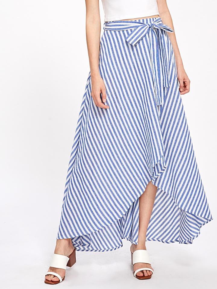 Shein Self Tie Overlap Striped Skirt