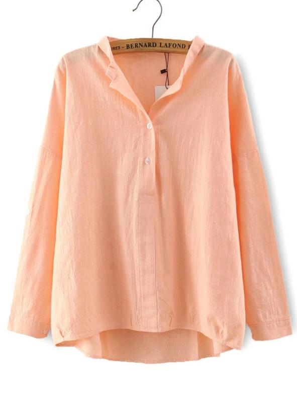 Shein Orange Stand Collar Dip Hem Loose Blouse