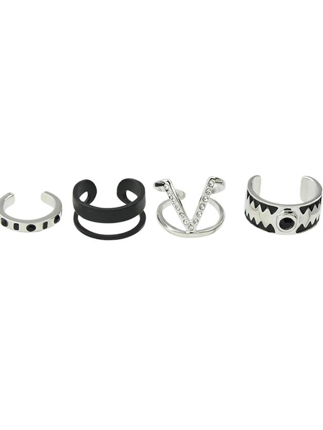 Shein (4 Pcs One Set ) Silver Color Rhinestone Cuff Finger Rings Set