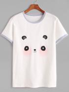 Shein White Panda Print Ringer T-shirt