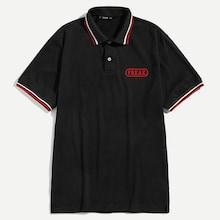 Shein Men Contrast Striped Trim Letter Applique Polo Shirt