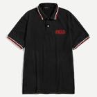 Shein Men Contrast Striped Trim Letter Applique Polo Shirt