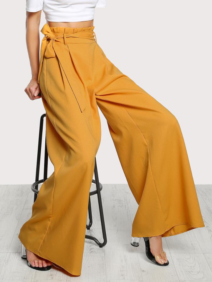 Shein Frill Waist Belted Palazzo Pants