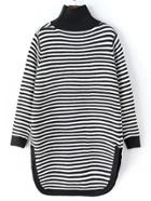 Shein Black White High Neck Striped Loose Sweater