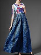 Shein Navy Gauze Embroidered Polka Dot Maxi Dress