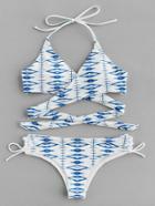 Shein Graphic Print Side Tie Wrap Bikini Set
