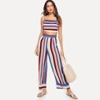 Shein Striped Crop Cami Top And Palazzo Pants Set