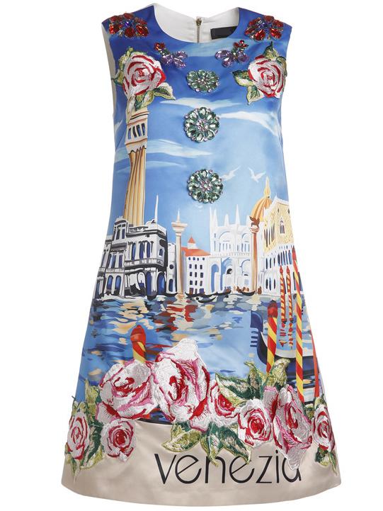 Shein Blue Applique Pouf Print Beading Shift Dress
