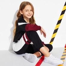 Shein Girls Color-block Pullover & Pants Set