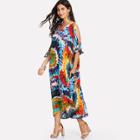 Shein Knot Detail Split Sleeve Tie Dye Dress