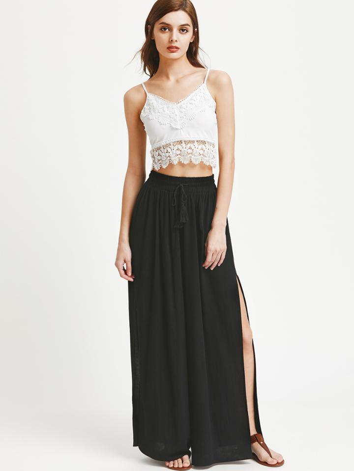 Shein Smocked Drawstring Waistband Side Slit Palazzo Pants