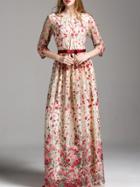 Shein Flowers Embroidered Maxi Dress