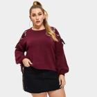 Shein Plus Grommet Lace Up Shoulder Sweater
