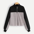 Shein Quarter Zip Plaid Sweatshirt