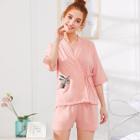 Shein Bee Print Wrap Top & Shorts Pj Set