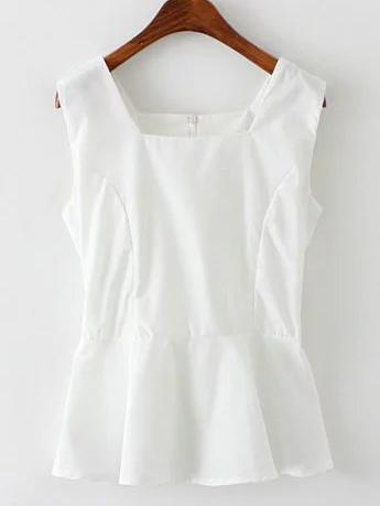 Shein White Square Neck Bow Back Ruffle Hem Blouse