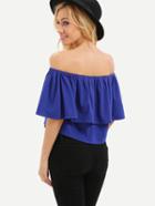 Shein Navy Ruffle Off The Shoulder Crop Blouse