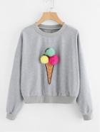 Shein Faux Fur Pom Pom Ice Cream Sweatshirt
