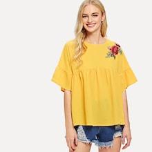 Shein Flounce Sleeve Embroidery Smock Top