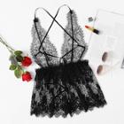 Shein Plus Eyelash Floral Lace Romper Bodysuit