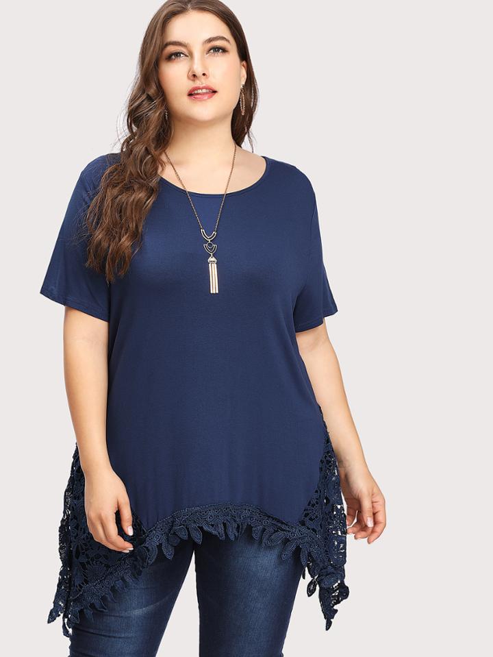 Shein Contrast Crochet Hem Tee