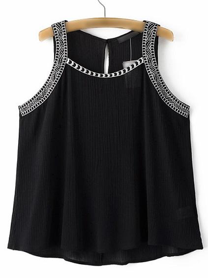 Shein Black Vintage Embroidered Tank Top