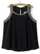 Shein Black Vintage Embroidered Tank Top