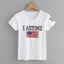 Shein Rhinestone American Flag Tee