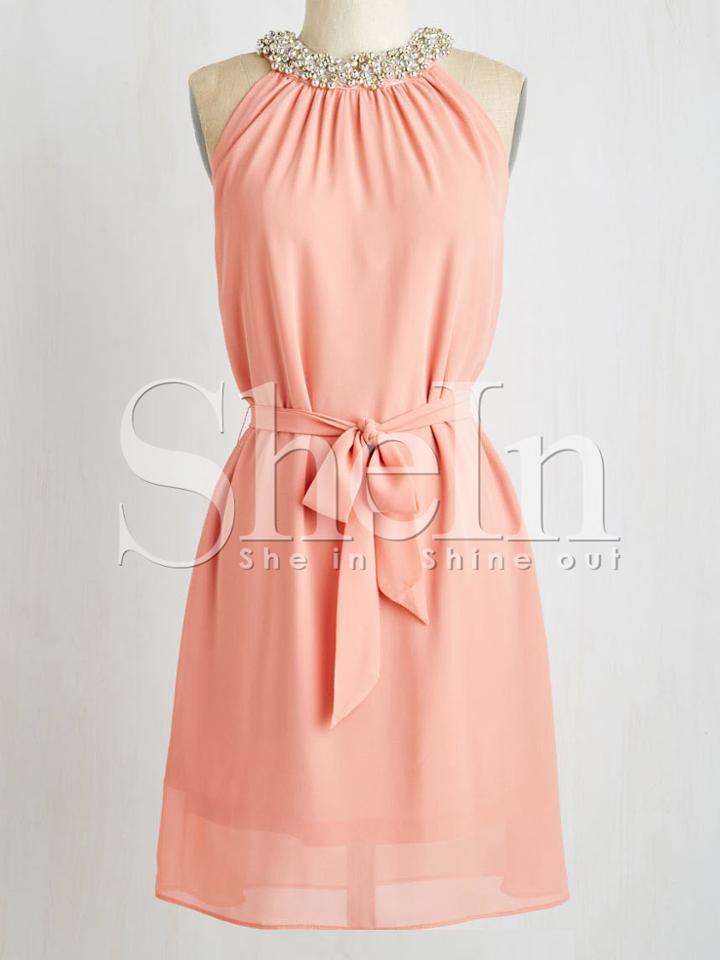 Shein Pink Spaghetti Straps Ruched Dress