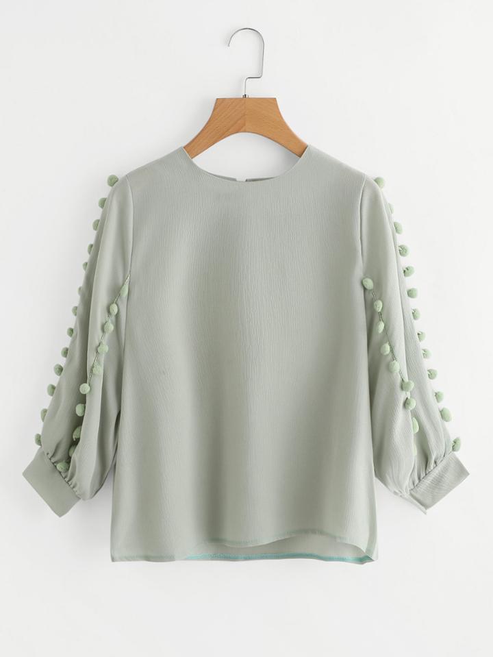 Shein Pom Pom Trim Keyhole Back Top